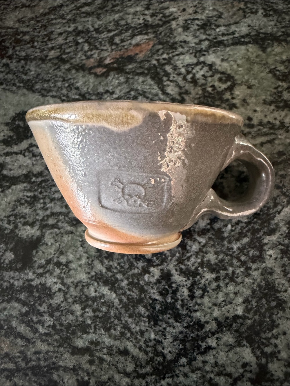 Handmade Taos Pottery Cappuccino Cup 5 oz Skull & Crossbones Artist Signed